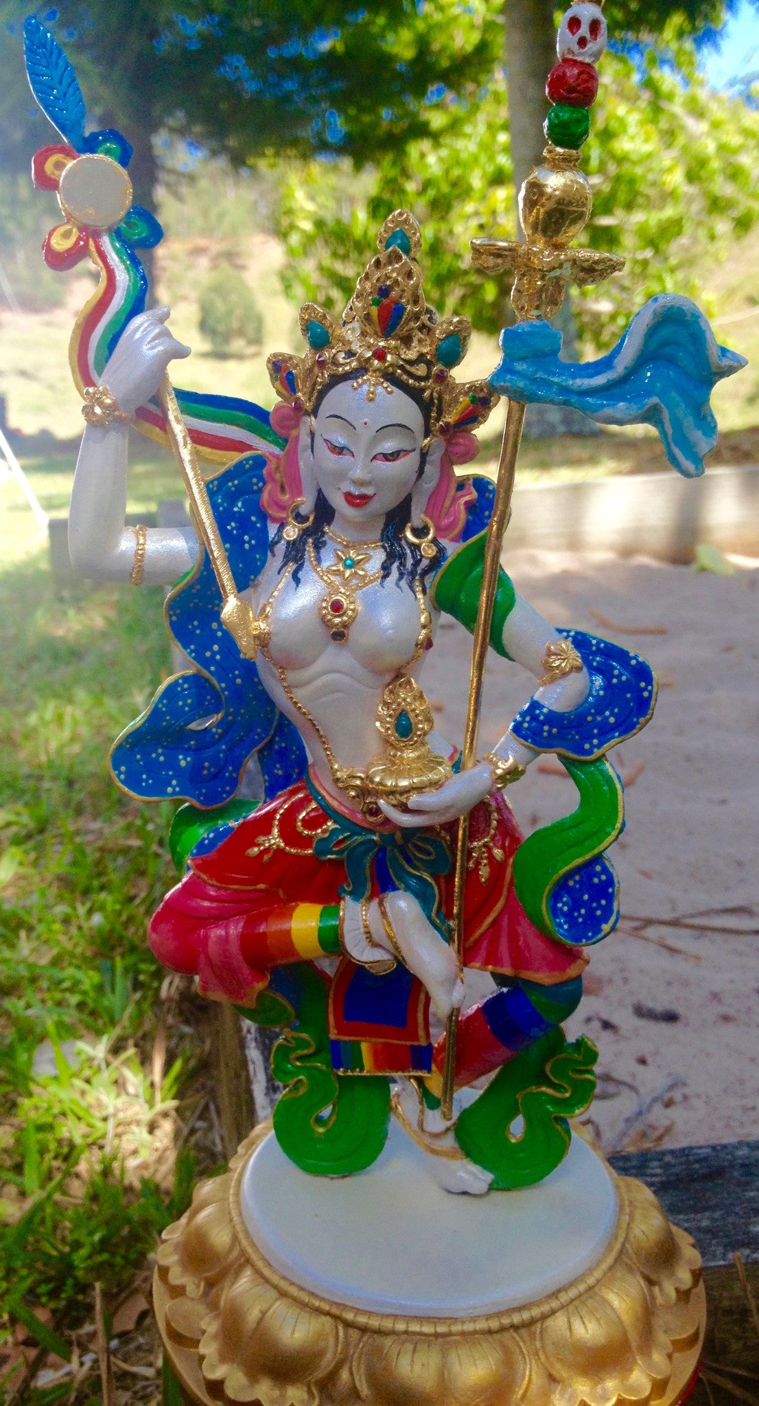 white Princess Mandarava Statue -multicoloured handcrafted eyes open Buddhist altar