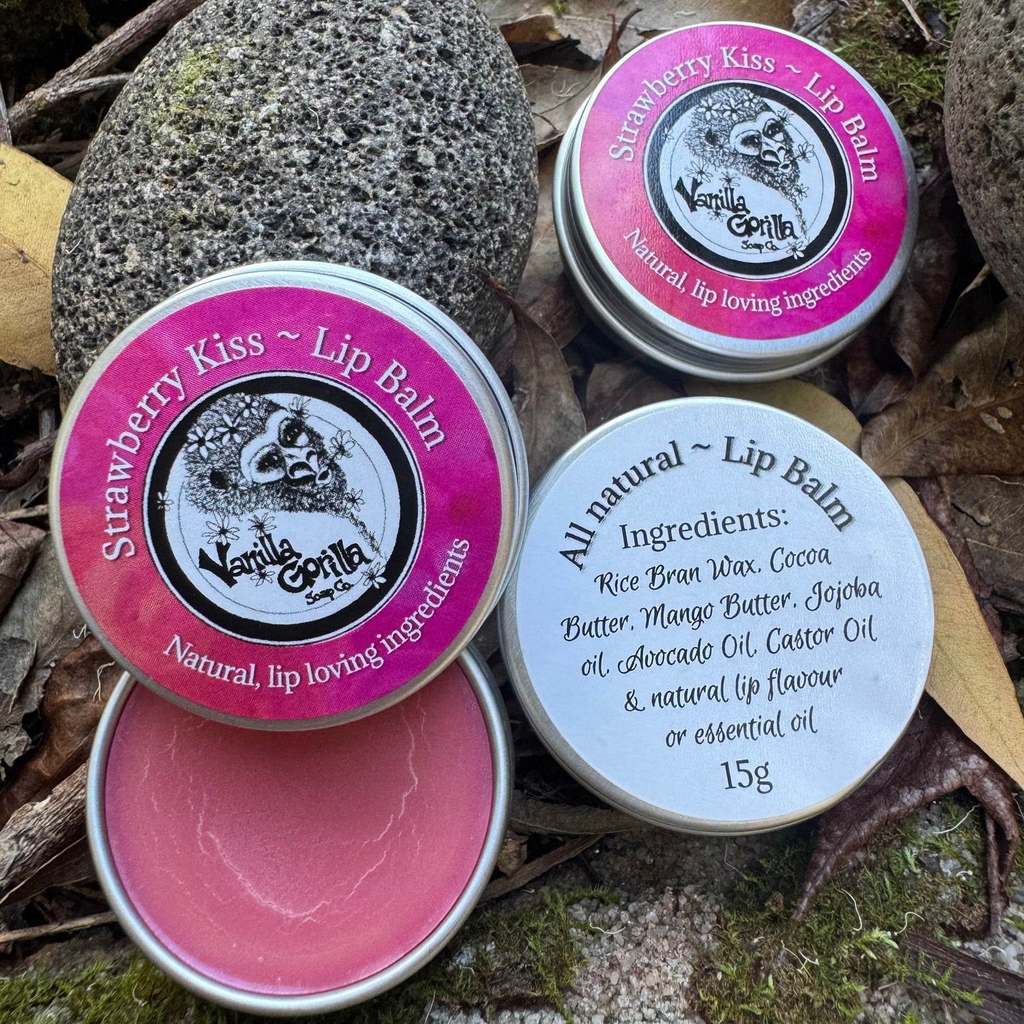 Natural Lip Balms - toffee, strawberry, peppermint & unscented.