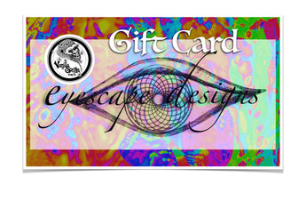 Gift card with colorful design and 'Eyescape Designs' branding