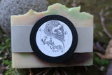 Green, brown & white vanilla coconut & lime scented cp soap bar in vanilla gorilla sleeve