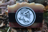 Bar of soap with a 'Vanilla Gorilla Soap Co.' label on a natural background