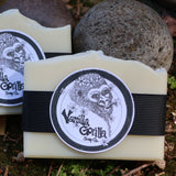 Two bars of Vanilla Gorilla soap with decorative labels on a natural background.