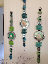 blue green feng shui wall art~ cluster of dharma dangelies w/ round mirrors