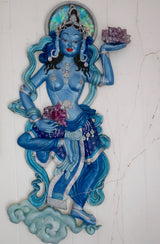 Blue and Silver goddess of flowers sculpture