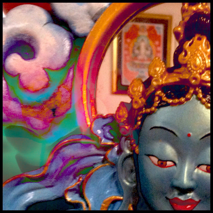 art print blue goddess rainbow coloured w/ tibetan buddhist face on enhanced matte paper