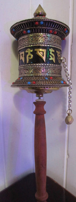 metal handcrafted Tibetan hand held prayer wheel w/ om mani padme hum 
