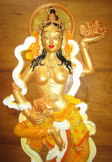 Goddess of flowers wall decor 'free~floating' (Yellow/gold) Tibetan sculpture