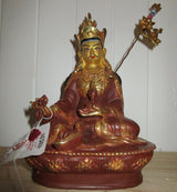 Padmasambhava Statue ~ 8" Bronze w/ Gold detail -handcrafted & face painted w/22ct  gold