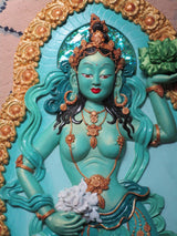 Tibetan Offering Goddess (green) 3d wall decor - sculpted wall art