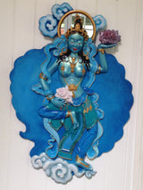 Tibetan Goddess,  Buddhist, blue sculpted cloud wall decor Offering goddess