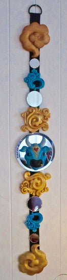 Karma cow blue & gold sculpted wall decor - feng shui art