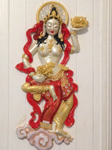 Goddess wall statue white with red and gold