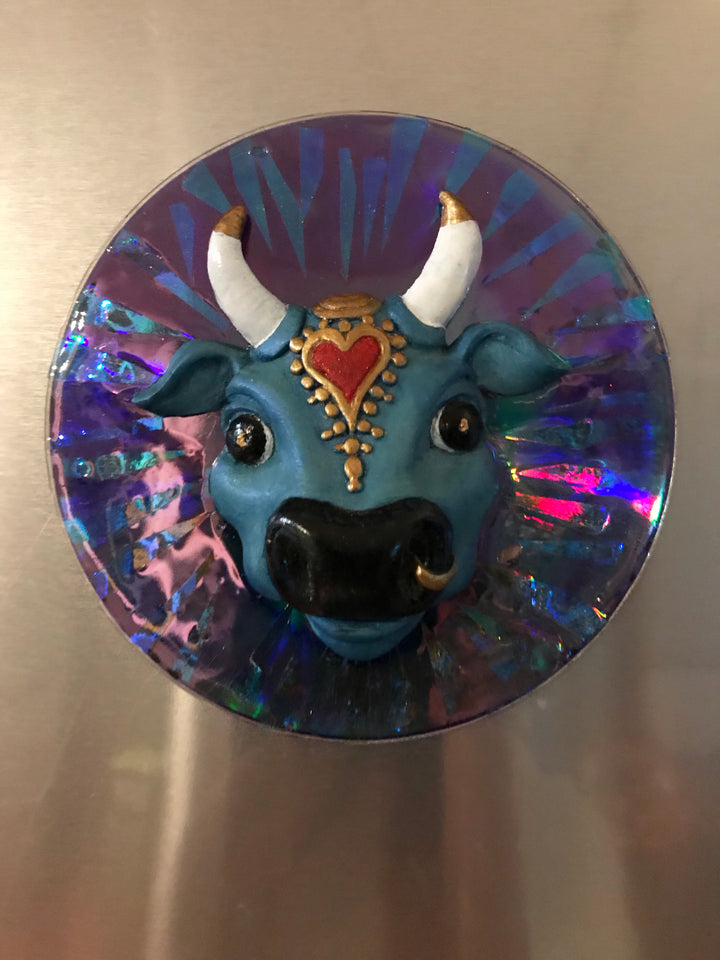Fridge Magnet ~ Disco Karma Cow ~ blue/purp