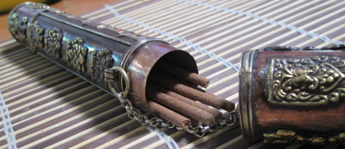 Tibetan Metal Incense Holder~tube~8 Auspicious Symbols