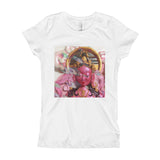 Girls shirt (youth)-white-goddess art print-pink buddhist design