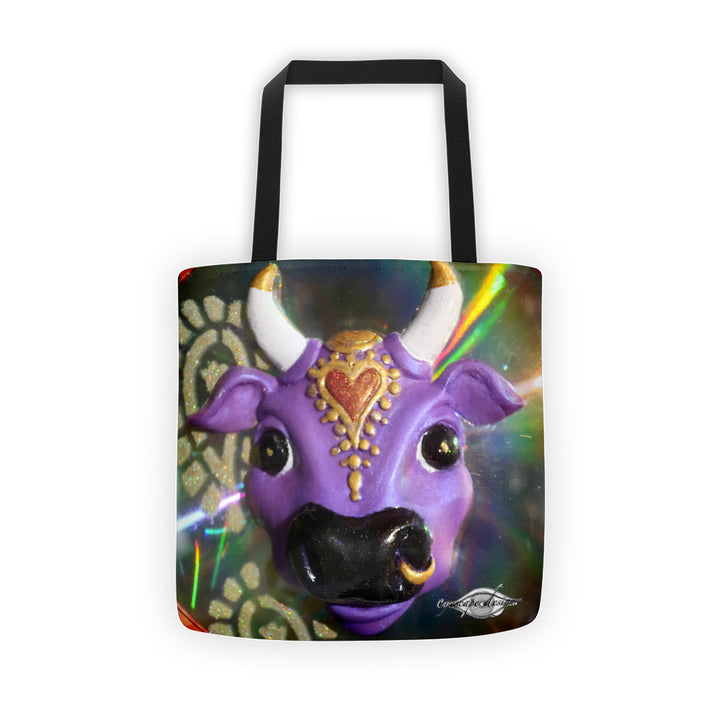 Purple Cow tote all over print