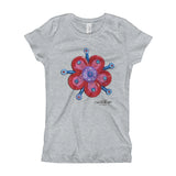girls grey t-shirt with funky red flower print 