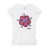 girls white t-shirt with funky red flower print 