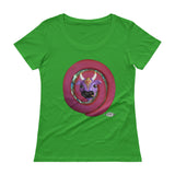 green ladies scoop neck cotton t-shirt ~ red swirl karma cow art print 