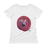 white ladies scoop neck cotton t-shirt ~ red swirl karma cow art print 