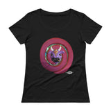 black ladies scoop neck cotton t-shirt ~ red swirl karma cow art print 