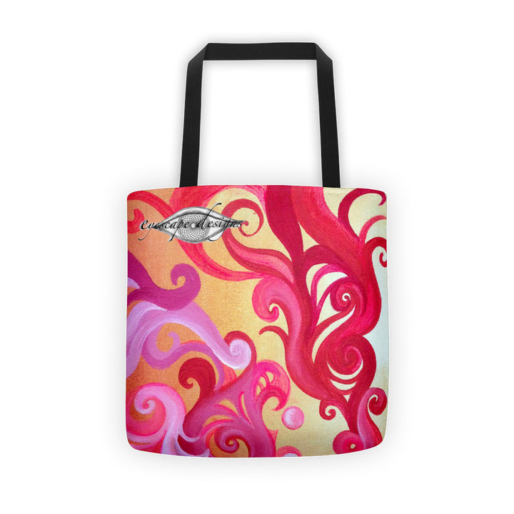 swirly design tote bag all over print with black handles