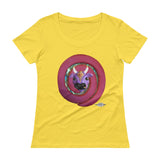 yellow ladies scoop neck cotton t-shirt ~ red swirl karma cow art print 