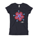 girls navy t-shirt with funky red flower print 