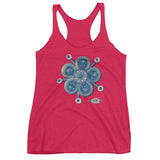shocking pink ladies racer back tank with funky blue flower print