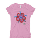 girls pink t-shirt with funky red flower print 
