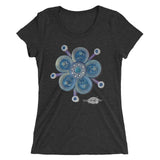 Charcoal dark grey ladies t-shirt ~ funky blue flower art print