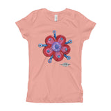 girls apricot t-shirt with funky red flower print 