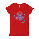 girls red t-shirt with funky red flower print 