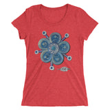 red ladies t-shirt ~ funky blue flower art print