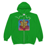 zip up hoodie ~ endless knot art print ~ buddhist design on green
