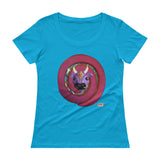 turquoise ladies scoop neck cotton t-shirt ~ red swirl karma cow art print 