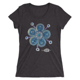 solid dark grey ladies t-shirt ~ funky blue flower art print