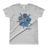 grey100% cotton ladies shirt with blue flower art print