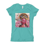 Girls shirt (youth)-tahiti blue-goddess art print-pink buddhist design