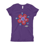 girls purple t-shirt with funky red flower print 