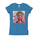 Girls shirt (youth)-turquoise-goddess art print-pink buddhist design
