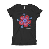 girls black t-shirt with funky red flower print 