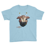 youth pool blue 100% cotton t-shirt ~ karma cow print