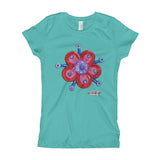 girls mint t-shirt with funky red flower print 