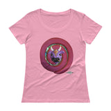 light pink ladies scoop neck cotton t-shirt ~ red swirl karma cow art print 