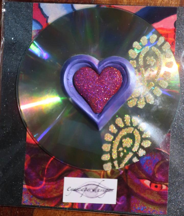 love heart pink & purple on CD with gold glitter