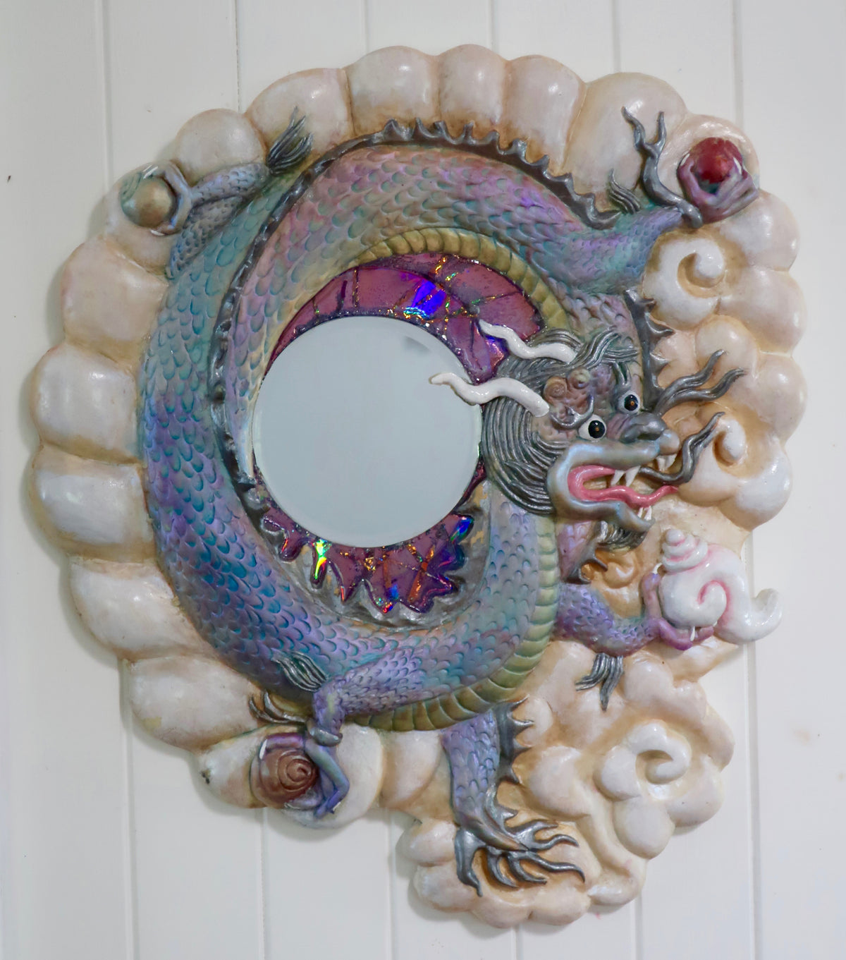 Original 3dimensional rainbow dragon mirror hanging on wall