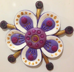 White & Purple Funky Flower Fridge Magnet